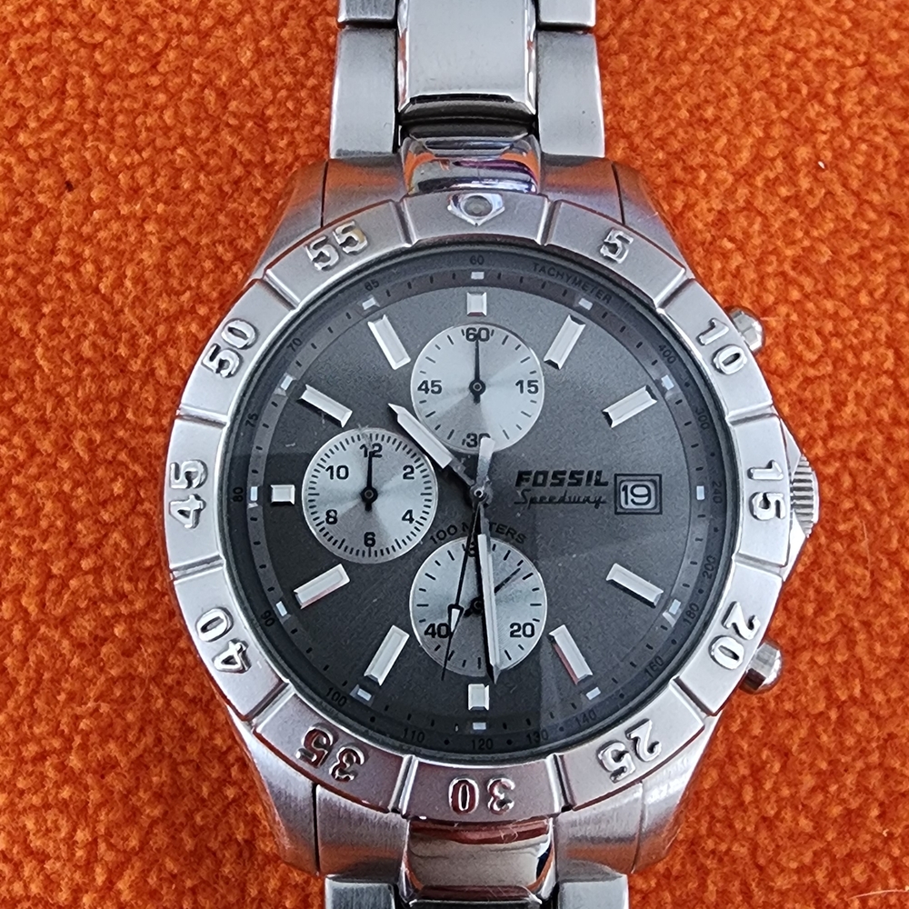 Fossil Silver and Gray Stainless Steel Chronograph Watch